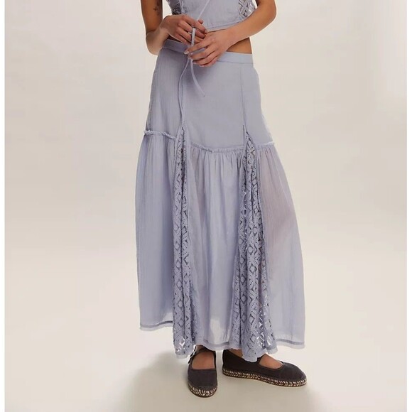 Free People Free-Est Aimee Maxi Skirt Sheer Lace Pull-on Tiered Flowy M 283583 - Picture 2 of 8